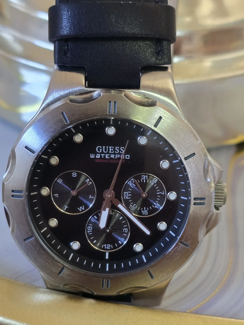 GUESS Men’s Black Dial Stainless Watch - Black Strap
